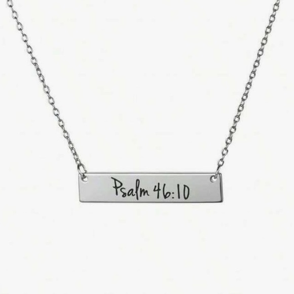Bible Verse Silver Bar Necklace, Psalm 46:10 - Picture 1 of 3